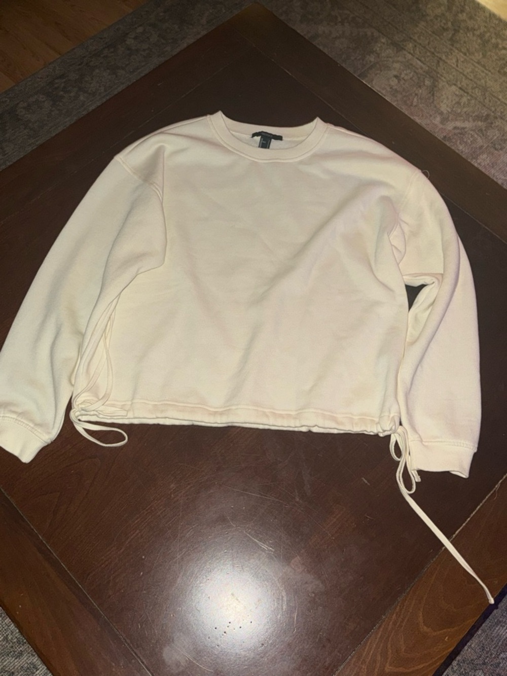 Forever 21 Cream Drawstring Hem Crewneck Sweatshirt